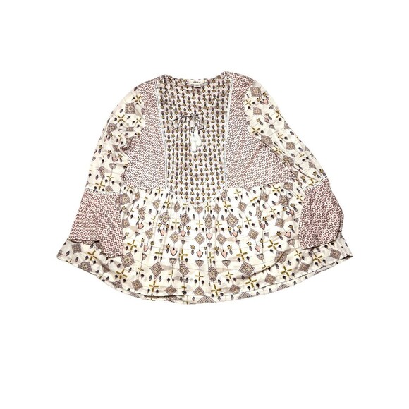 Style & Co Mixed Print Women’s XL Peasant Top Tassels Boho Lined Prairie Shirt - Picture 5 of 9